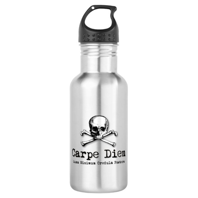 Gothic Style Carpe Diem Skull and Crossbones 532 Ml Water Bottle (Front)