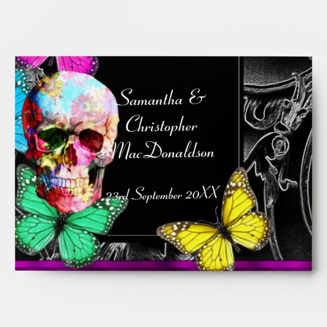 Gothic sugar skull and black wedding envelope (Front)