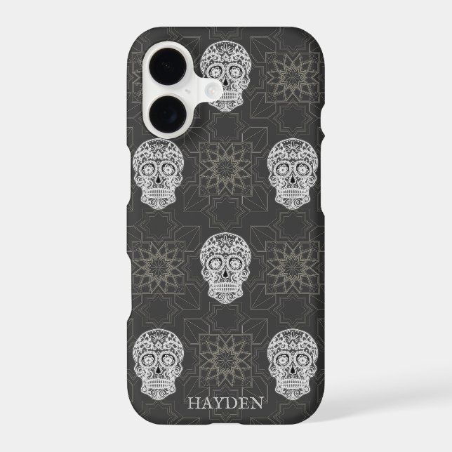Gothic Sugar Skull and Grey Geometric Personalised (Back)