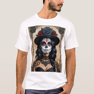 Gothic Sugar Skull Beauty T Shirt Vintage Art