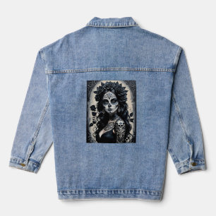 Gothic Sugar Skull Rose Tattoo Shirt Denim Jacket