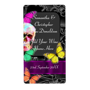 Gothic sugar skull wedding wine bottle