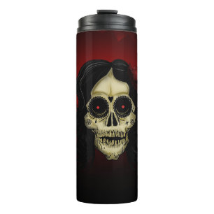 Gothic Sugar Skull Woman Red Rose Dark Elegant Thermal Tumbler