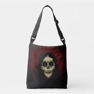 Gothic Sugar Skull Woman Red Rose Day of the Dead Crossbody Bag