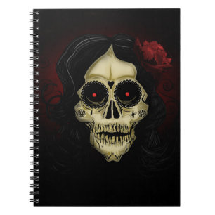 Gothic Sugar Skull Woman Red Rose Day of the Dead  Notebook