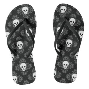 Gothic summer skull damask Halloween adorable Thongs