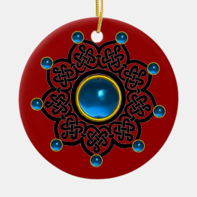 GOTHIC SUN  Blue Sapphire, Red Ruby Gems Ceramic Tree Decoration (Front)