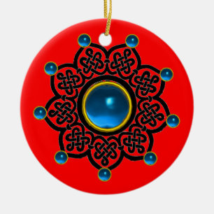 GOTHIC SUN  Blue Sapphire, Red Ruby Gems Ceramic Tree Decoration