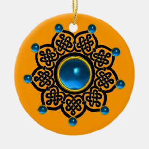 GOTHIC SUN  Blue Sapphire, Red Ruby Gems Ceramic Tree Decoration