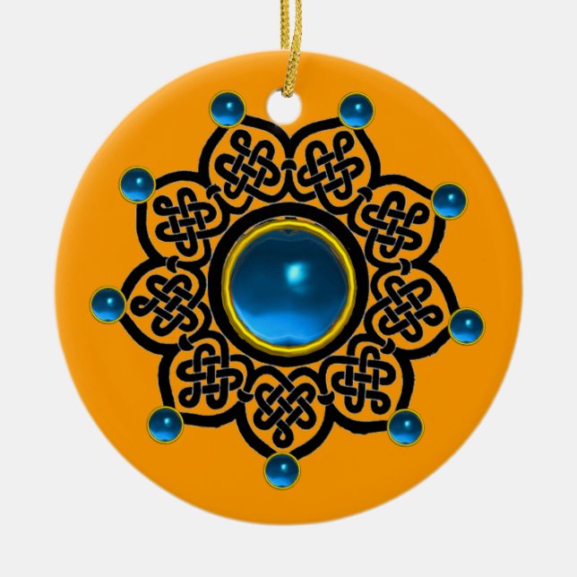 GOTHIC SUN  Blue Sapphire, Red Ruby Gems Ceramic Tree Decoration (Front)