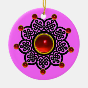 GOTHIC SUN Red Ruby Gem Ceramic Ornament
