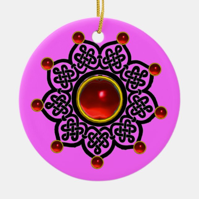 GOTHIC SUN  Red Ruby Gem Ceramic Ornament (Front)