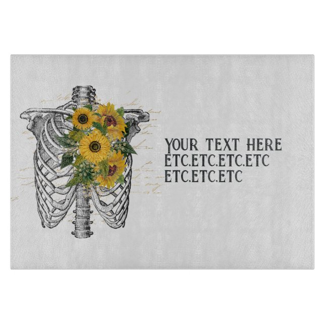 Gothic Sunflower Skeleton Cutting Board (Front)