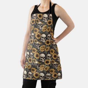 Gothic Sunflower Skull Flower pattern Apron