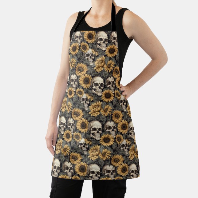 Gothic Sunflower Skull Flower pattern Apron (Insitu)