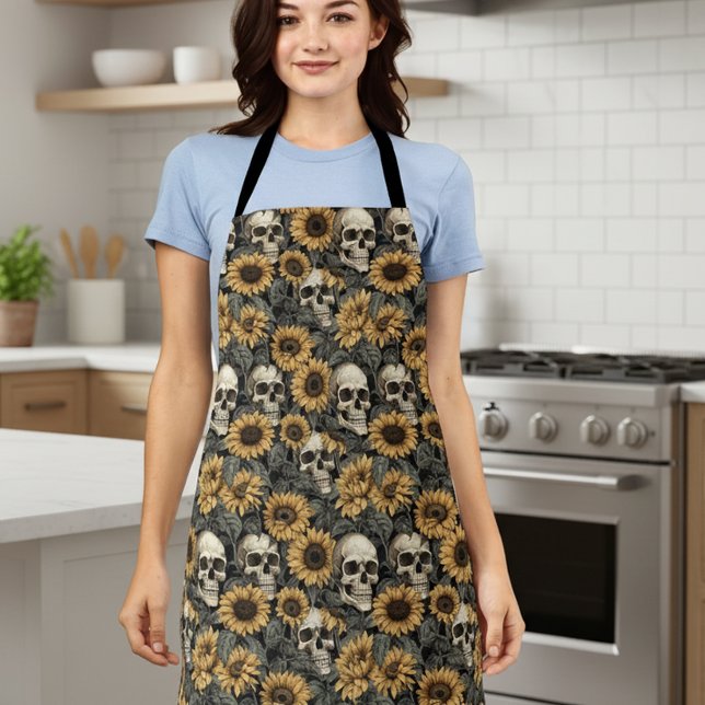 Gothic Sunflower Skull Flower pattern Apron (Creator Uploaded)