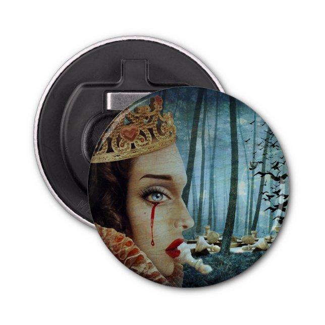 Gothic Surreal Unique Collage Sad Queen of Hearts Bottle Opener (Front)