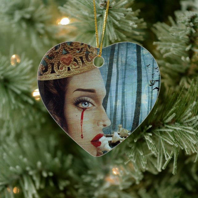 Gothic Surreal Unique Collage Sad Queen of Hearts Ceramic Ornament (Tree)