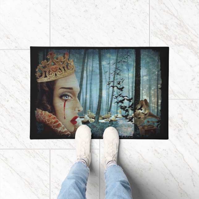 Gothic Surreal Unique Collage Sad Queen of Hearts Doormat (Indoor)
