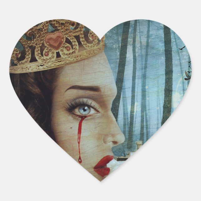 Gothic Surreal Unique Collage Sad Queen of Hearts Heart Sticker (Front)