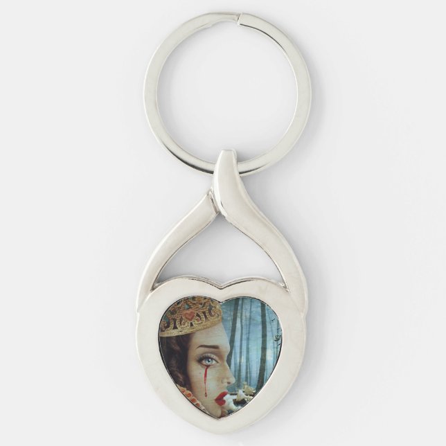 Gothic Surreal Unique Collage Sad Queen of Hearts Key Ring (Front)