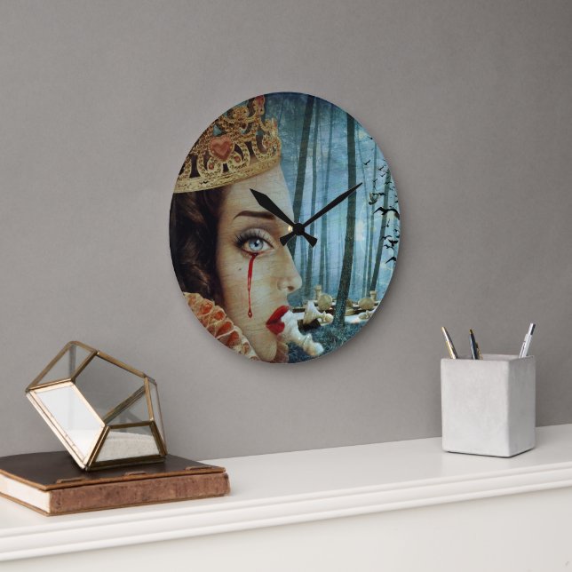 Gothic Surreal Unique Collage Sad Queen of Hearts Large Clock (Office)