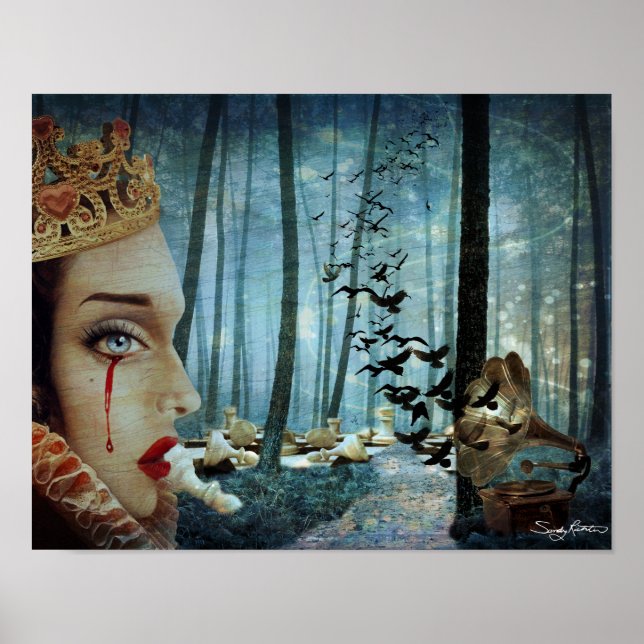 Gothic Surreal Unique Collage Sad Queen of Hearts Poster (Front)