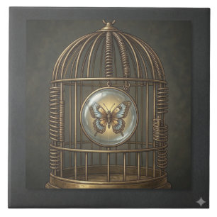 Gothic Surrealism Butterfly Birdcage Fine Art Ceramic Tile