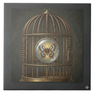 Gothic Surrealism Butterfly Birdcage Fine Art Ceramic Tile