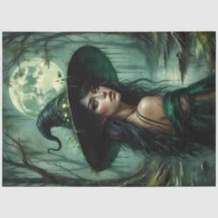 Gothic Swamp Witch with Emerald Glow and Full Moon Tissue Paper