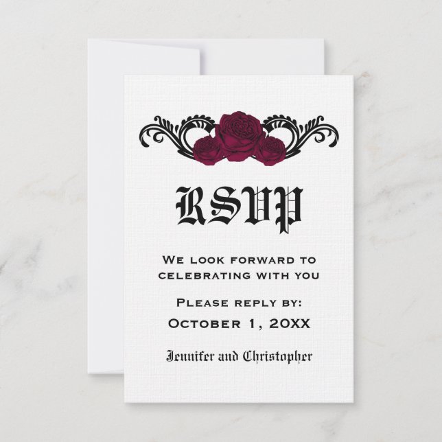 Gothic Swirl Roses Response Card, Fuchsia (Front)