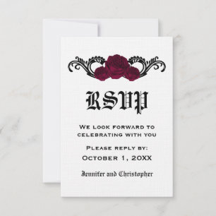 Gothic Swirl Roses Response Card, Fuchsia