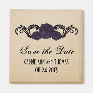 Gothic Swirl Roses Save the Date Magnet, Purple Magnet