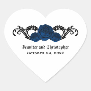 Gothic Swirl Roses Wedding Stickers, Blue Heart Sticker