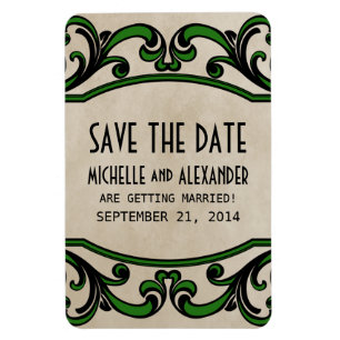 Gothic Swirls Save the Date Magnet, Green Magnet