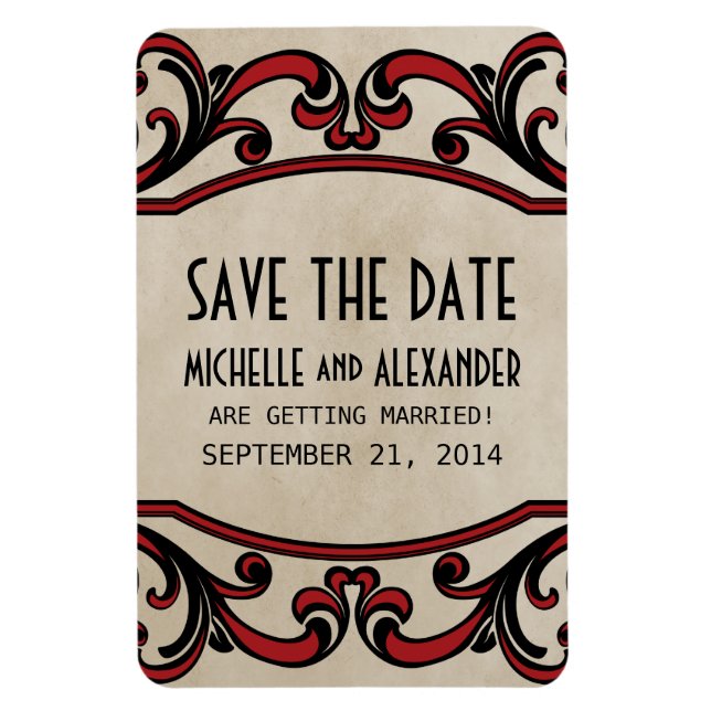 Gothic Swirls Save the Date Magnet, Red Magnet (Vertical)