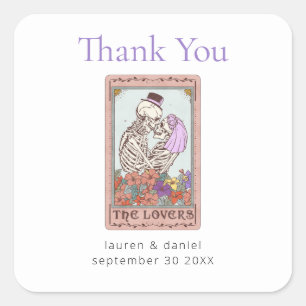 Gothic Tarot Card Lovers Wedding Thank You Square Sticker