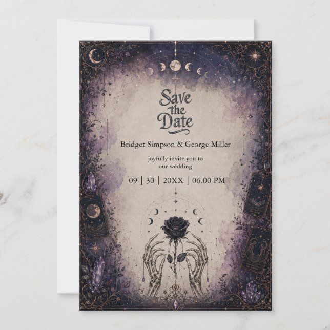Gothic Tarot Moon Rose Skeleton Wedding  Invitation (Front)