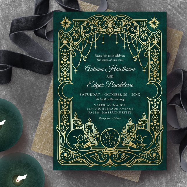 Gothic Tarot Witch Green Wedding Invitation (Creator Uploaded)