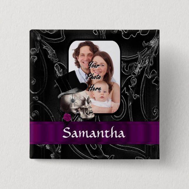 Gothic tattoo skull 15 cm square badge (Front)