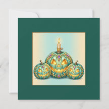 Gothic Teal and Gold Jack-O-Lantern Trio Square