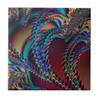 Gothic Technicolor Fractal Dragons Abstract Ceramic Tile