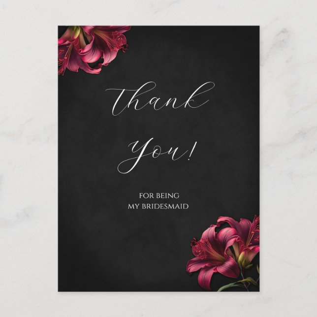 Gothic Thank You For Being My Bridesmaid Card (Front)