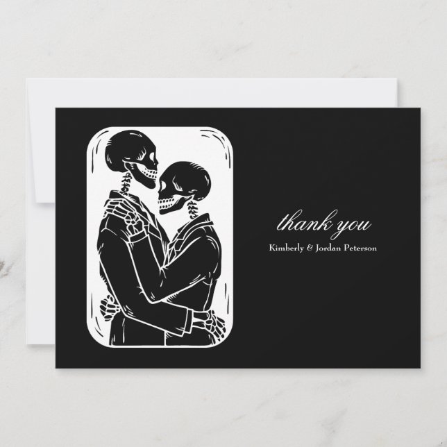 Gothic Thank You Skeletons Wedding Black and White (Front)