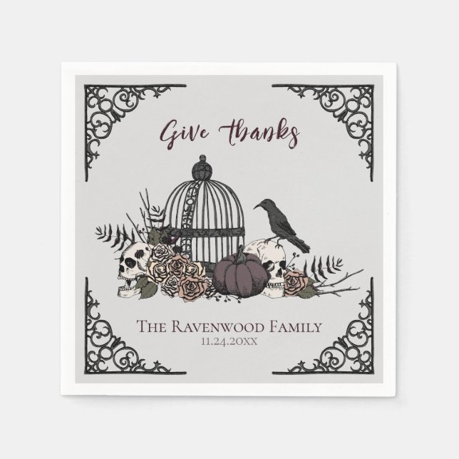 Gothic Thanksgiving Victorian Give Thanks Napkin (Front)