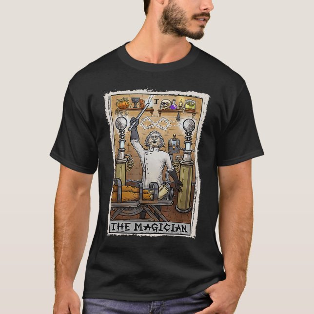 Gothic The Magician Tarot Card Halloween Mad Scien T-Shirt (Front)