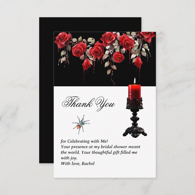 Gothic Theme Red Roses & Candle Bridal Shower  Thank You Card (Front/Back)