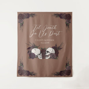 Gothic Til Death Dark Tan Floral Skull Tapestry