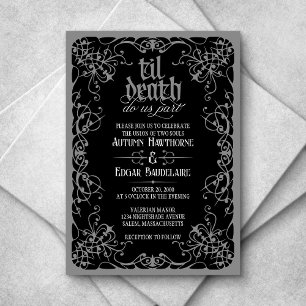 Gothic Til Death Grey Black Wedding Invitation