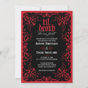 Gothic Til Death Red Black Wedding Invitation